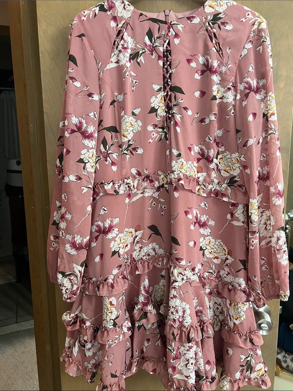 Bardot Dusty Rose Floral Tie-Neck Midi Dress